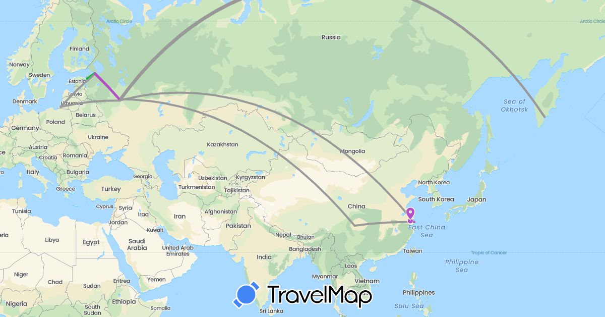 TravelMap itinerary: driving, bus, plane, train in China, Russia (Asia, Europe)